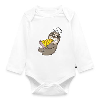 Gourmet Sloth Pizza - Organic Longsleeve Baby Bodysuit - white - Front