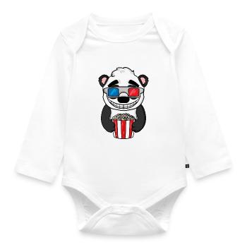 Panda Bär Popcorn Kino - Baby Bio-Langarm-Body - Weiß - Vorne