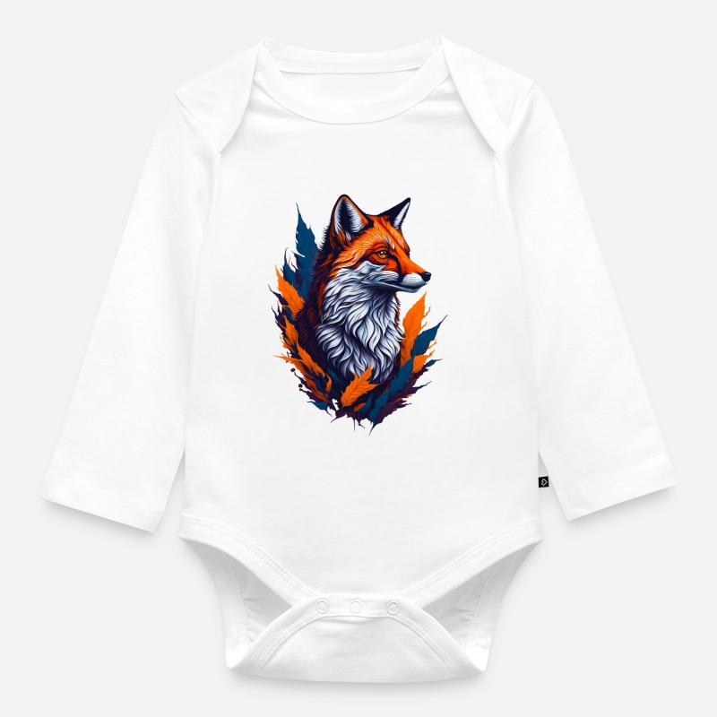 Fox 1 - Organic Longsleeve Baby Bodysuit - white