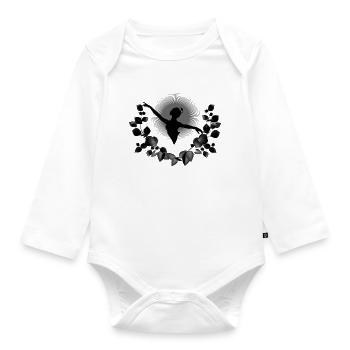 Ballerina silhouette with black eucalyptus - Organic Longsleeve Baby Bodysuit - white - Front
