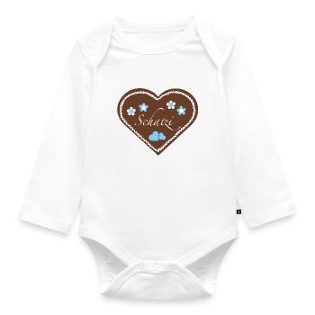 "Jahrmarkt-Liebe" Schatzi hellblau - Baby Bio-Langarm-Body - Weiß - Vorne
