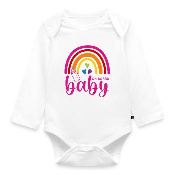 Boho Regenbogen Herzen Babyflasche Baby on Board - Baby Bio-Langarm-Body - Weiß - Vorne