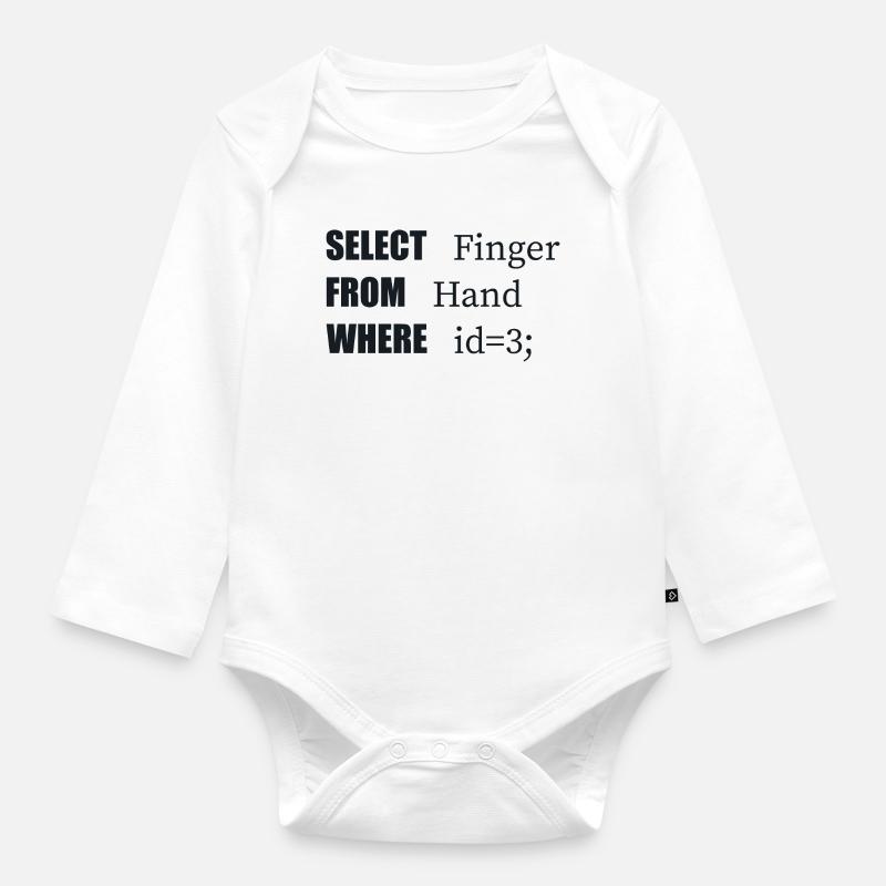 Hand Select Finger, Funny code. Coders Language - Organic Longsleeve Baby Bodysuit - white