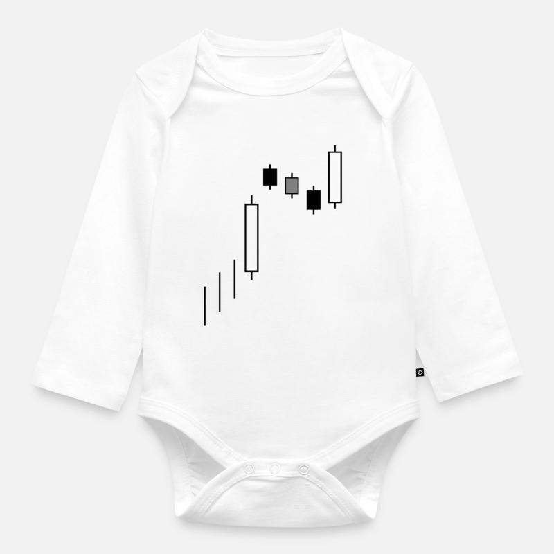Minimalistischer Candlestick-Chart-Handel an der Börse - Baby Bio-Langarm-Body - Weiß