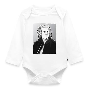 Johann Sebastian Bach in schwarz weiß und silber - Baby Bio-Langarm-Body - Weiß - Vorne