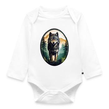 Waldbewohner Wolf - Baby Bio-Langarm-Body - Weiß - Vorne