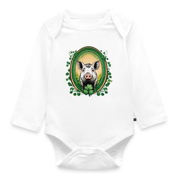 Lucky Pig - Organic Longsleeve Baby Bodysuit - white - Front