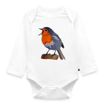 Robin Bird Illustration über Textil - Baby Bio-Langarm-Body - Weiß - Vorne