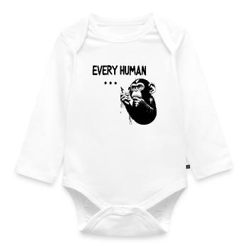 CHAQUE ÊTRE HUMAIN ... | Singe pensant à la manière de Banksy - Body Bébé bio manches longues - blanc - Devant