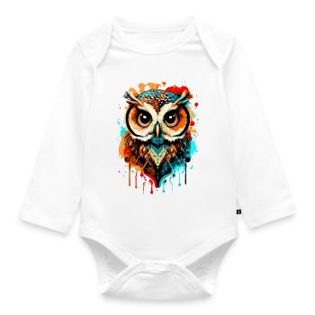 Gufo Multicolore - Gufo notturno - Barbagianni - Gufo Gufo - Body ecologico per neonato a manica lunga - bianco - Fronte