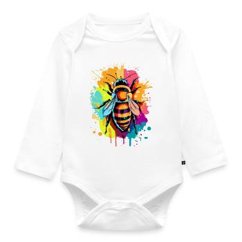 Biene Farbenfroh - Bienen & Bienchen - Honigbiene - Baby Bio-Langarm-Body - Weiß - Vorne