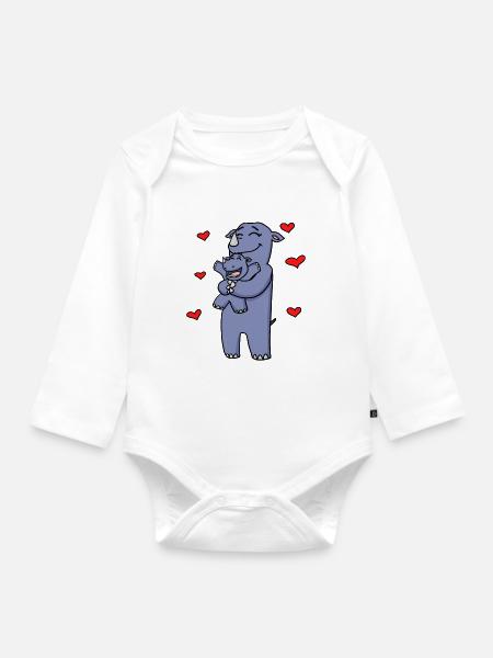 Nashorn Familie - Nashorn mit Baby - Nashörner - Baby Bio-Langarm-Body - Weiß