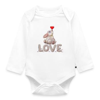 Süßer Hase mit Herz Liebesdisplay - Baby Bio-Langarm-Body - Weiß - Vorne
