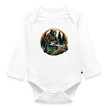 Bûcheron Bear Power et nature en harmonie - Body Bébé bio manches longues - blanc - Devant