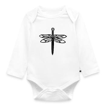 Black Sword and Dragonfly Wings - Organic Longsleeve Baby Bodysuit - white - Front