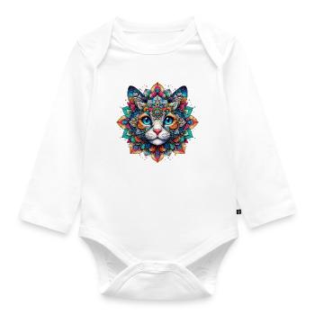 Katze mit Mandalas verziert - Baby Bio-Langarm-Body - Weiß - Vorne