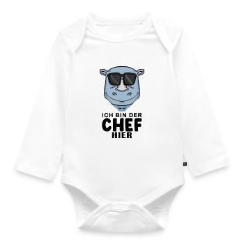 Chef Spruch mit Nashorn Motiv - Baby Bio-Langarm-Body - Weiß - Vorne