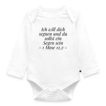 Segen sein: Christliches Geschenk 1 Mose 12,2 - Baby Bio-Langarm-Body - Weiß - Vorne