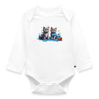 Cat Lovers in Blue Puddle - Organic Longsleeve Baby Bodysuit - white - Front