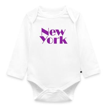 NEW YORK-Purple Broadway - Organic Longsleeve Baby Bodysuit - white - Front