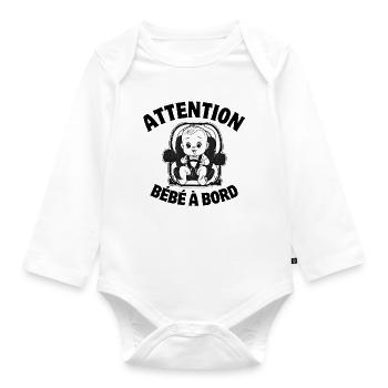 Baby on board, child, baby - Organic Longsleeve Baby Bodysuit - white - Front