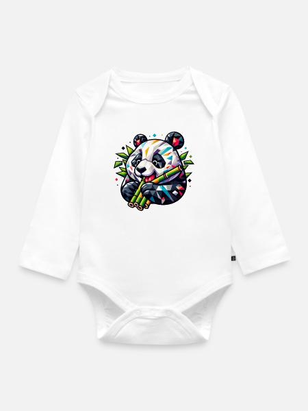 Panda - Baby Bio-Langarm-Body - Weiß