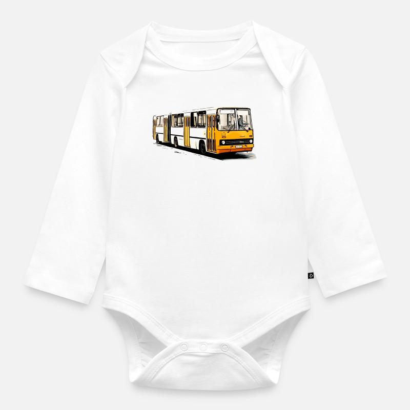 Bus articulé Ikarus jaune blanc - Body Bébé bio manches longues - blanc