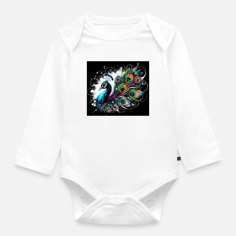 Paon - Body Bébé bio manches longues - blanc