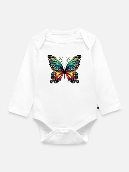 Schmetterling - Baby Bio-Langarm-Body - Weiß