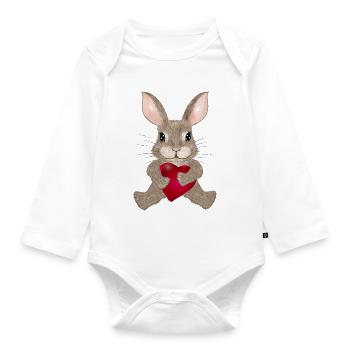 putziges Kaninchen mit Herz zum Valentinstag - Baby Bio-Langarm-Body - Weiß - Vorne