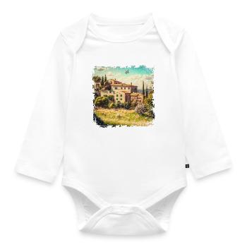 sunny mediterranean landscape with old houses - Organic Longsleeve Baby Bodysuit - white - Front