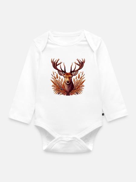 Hirsch - Baby Bio-Langarm-Body - Weiß