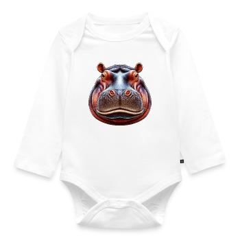 Nilpferd - Baby Bio-Langarm-Body - Weiß - Vorne