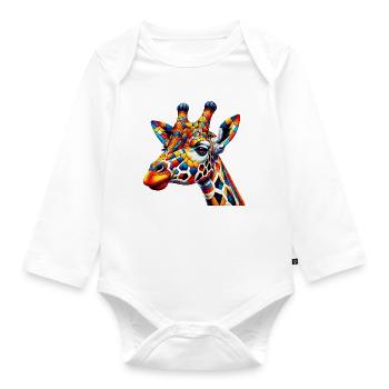 Girafe colorée et peinte comme Arlequin - Body Bébé bio manches longues - blanc - Devant