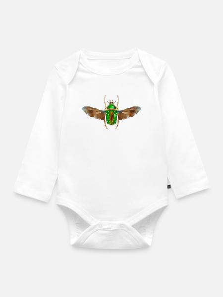 Stephanorrhina guttata-schönes Insekt mit Flügel - Baby Bio-Langarm-Body - Weiß