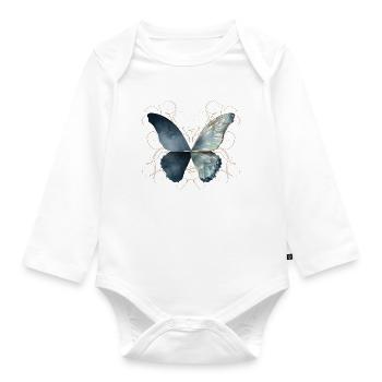 Butterfly wings in bluish watercolors - Organic Longsleeve Baby Bodysuit - white - Front