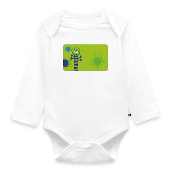 Long Thin Monster & Splashes of Color - Green Blue - Organic Longsleeve Baby Bodysuit - white - Front
