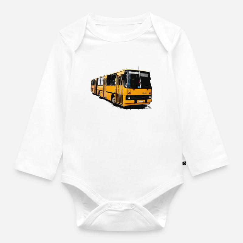 Bus Ikarus Z80 jaune - Body Bébé bio manches longues - blanc