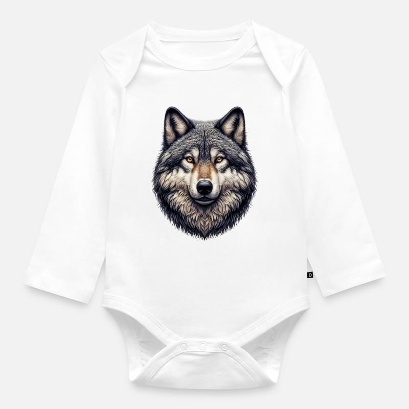 Wolf - Baby Bio-Langarm-Body - Weiß