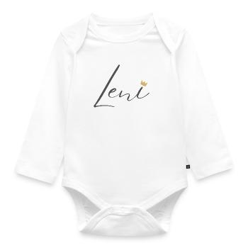 Princess Leni Crown Hemd – Name mit Buchstabe L - Baby Bio-Langarm-Body - Weiß - Vorne