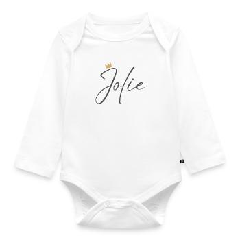 Princess Jolie Crown Hemd – Name mit Buchstabe J - Baby Bio-Langarm-Body - Weiß - Vorne