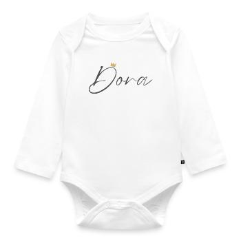 Princess Dora Crown Shirt – Name with letter D - Organic Longsleeve Baby Bodysuit - white - Front