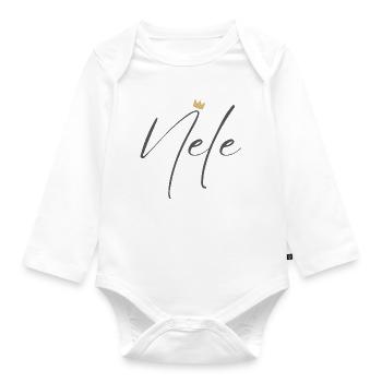 Prinzessin Nele Crown Hemd – Name mit Buchstabe N - Baby Bio-Langarm-Body - Weiß - Vorne