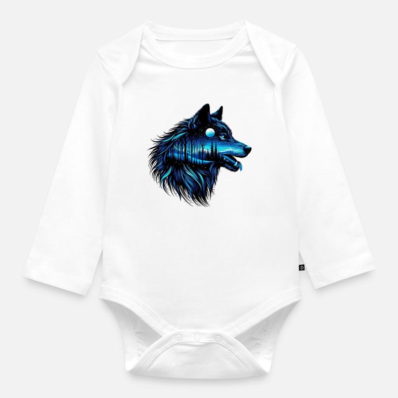Wolf - Baby Bio-Langarm-Body - Weiß