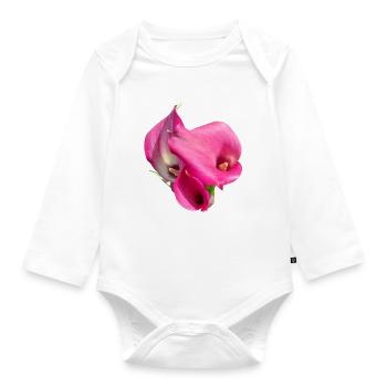 Pink Calla Flower Trio - Organic Longsleeve Baby Bodysuit - white - Front