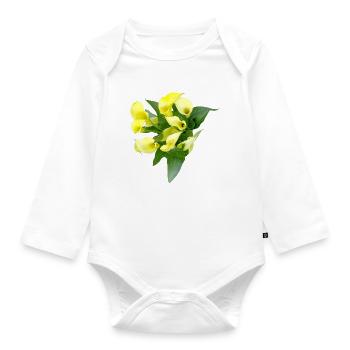 Delicate yellow calla flowers - Organic Longsleeve Baby Bodysuit - white - Front
