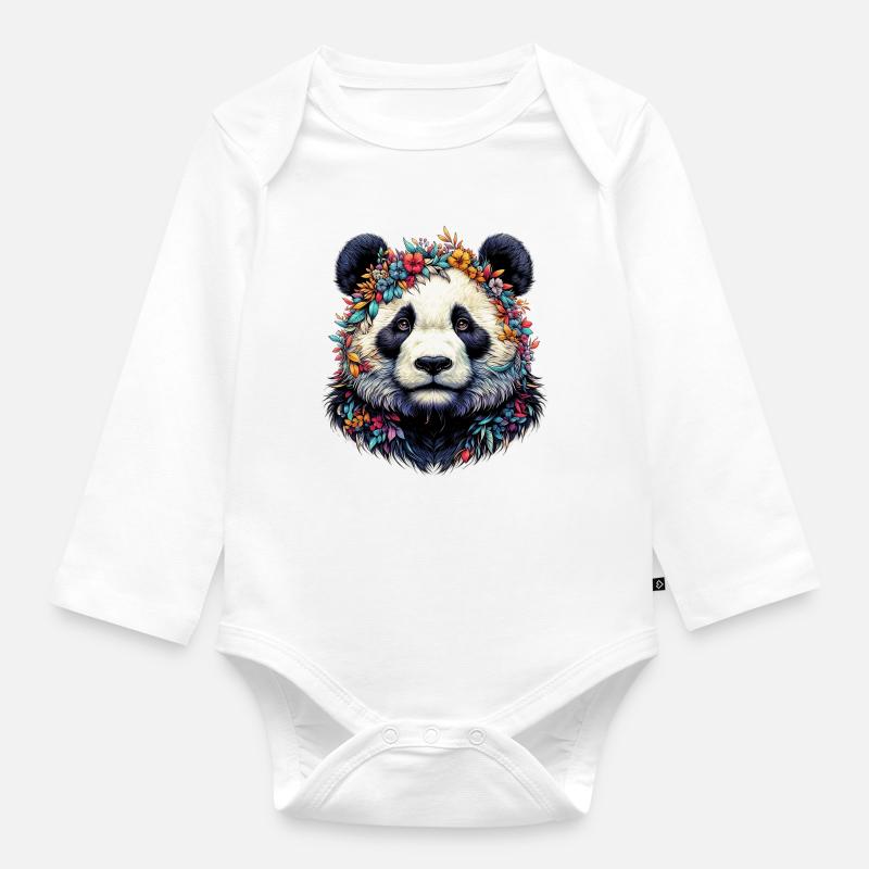 Panda - Baby Bio-Langarm-Body - Weiß
