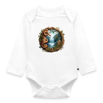 Queue in front of waterfall - Organic Longsleeve Baby Bodysuit - white - Front