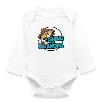 Angeln mit Opa buntes Angelmotiv - Baby Bio-Langarm-Body - Weiß - Vorne