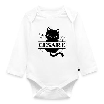 Caesar T-Shirt T-Shirt Katze Katze Katze Gato Chat - Baby Bio-Langarm-Body - Weiß - Vorne